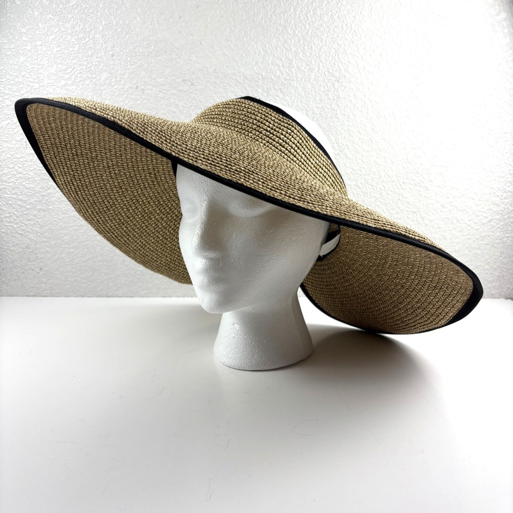 Rima Beach World Sun Visor Women OS Tan Wide Brim Straw VT 6040